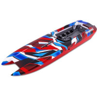 Pótalkatrész a Traxxas DCB M41 RC modellhez: piros hajótest, teljesen összeszerelve. ABS-ből készült. Habszivacs párnázással együtt.