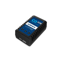 Mikroprocesszoros töltő 10W balancerrel 2-3 LiPo cellához, 800mA töltési árammal, töltéshez szervizcsatlakozón keresztül (JST-XH típus). Tápegység 230V.