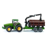 John Deere 8430 traktor fém modellje erdei pótkocsival 1:50 méretarányban. A modell levehető vezetőfülkével van felszerelve, a pótkocsi mozgatható rakodókarral rendelkezik, bábu dugattyúkkal. Műanyag fatörzsek tartoznak hozzá. Játékra és gyűjtésre egyaránt alkalmas. Minőségi kivitelezés fémből és műanyagból.