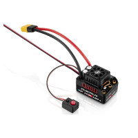 QuicRun sorozat 120A elektronikus sorozatú AC-vezérlő (ESC) érzékelő nélküli motorokhoz; teljesen vízálló és porálló, beépített 6V-7,4V/5A erős kapcsoló BEC áramkörrel rövidpályás teherautókhoz és 1:10 monster truckokhoz. 2-4S LiPo tápegység, ideális 3660 vagy 4268 méretű érzékelő nélküli motorokhoz.