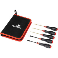 A Dynamite metrikus imbuszos csavarhúzó készlet (5 db) egy alapkészlet 1:10-es RC autókhoz. Tartalmazza az 1,5 mm-es, 2 mm-es és 2,5 mm-es Allen csavarhúzókat, 5,5 mm-es és 7 mm-es foglalatokat. Ergonomikusan formázott műanyag markolat, forgatható csúccsal a kényelmes csavarozáshoz. Szerszámtáska logóval.