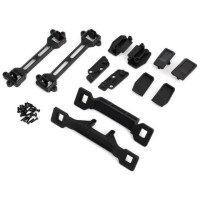 Slash 2WD klipsz nélküli karosszéria átalakító készlet, a Traxxas Slash 1:10 2WD RC modellautód klasszikus karosszériával (klipszekkel) ellátott, klipsz nélküli rögzítési rendszerre történő átalakításához. A csomag tartalmazza az első és hátsó konzolokat, karosszériarögzítőket, rögzítő tartozékokat.