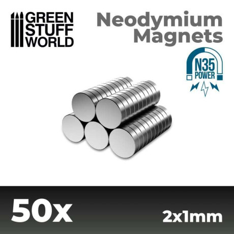 Neodymium Magnets 2x1mm - 50 units (N35) / Neodymové magnety 2x1mm 50ks