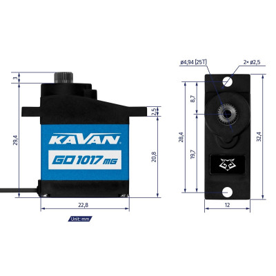 GO-1017MG digitální mikroservo (0.10s/60°, 4.5kg.cm)