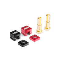 4/5 mm-es tápcsatlakozók Li-Po és Li-HV hardcase meghajtó akkumulátorokhoz, alumínium hűtőbordás markolattal (piros + fekete). A markolat oldalsó hossza 9mm, magassága 10mm.