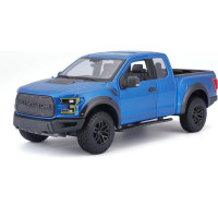 Fém autómodell 1:24 Maisto 31266 Ford F-150 Raptor 2017 nem csak gyűjtőknek. A modell részletes kivitelben készült és nyitható ajtókkal rendelkezik. A modell színe kék, és körülbelül 17 cm nagy.