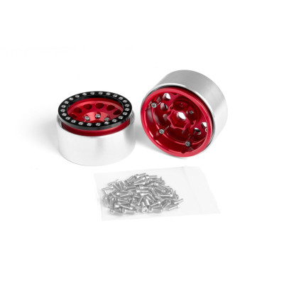 1.9'' Hliníkové beadlock disky pro 1/10 crawler/expedice červené - 2 ks
