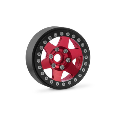 1.9'' Hliníkové beadlock disky šestipaprskové pro 1/10 crawler/expedice červené - 2 ks