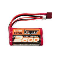 T-DYN csatlakozóval, kapacitás 2600mAh, 15C kisütési áram (rövid ideig 30C), feszültség 7,4V/2S, hossz: 70mm, szélesség: 38mm, magasság: 19mm, súly: 99g.