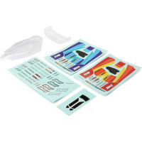 Pótalkatrész RC modellautókhoz Losi Mini-B BL: karosszéria, szárny, lámpa, átlátszó.