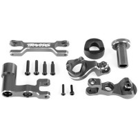 Tuning alkatrész Traxxas XRT RC modellautóhoz: kormánykarok, szervómentő tartós 6061-T6 alumíniumból, szürke eloxálva. A készlet tartalmazza a kart betéttel, a szervómentőt, a dupla rudat és a rögzítőanyagot.