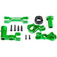 Tuning alkatrész Traxxas XRT RC modellautóhoz: kormánykarok, szervómentő tartós 6061-T6 alumíniumból, zöld eloxálva. A készlet tartalmazza a kart betéttel, a szervómentőt, a dupla rudat és a rögzítőanyagot.