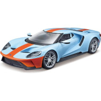 1:18 Maisto Ford GT 2017 fém modellje nem csak gyűjtőknek. A modell részletes kivitelben, műanyag alapon. A modell színe kék-narancssárga, és körülbelül 27 cm nagy.