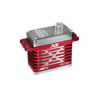 Nagyon erős és nagyon gyors digitális standard 73g-os szervó kefe nélküli motorral és fém fogaskerekekkel, 6,0-8,4V tápfeszültség tartományban, 2xBB. Ideális nagy repülőgép modellekhez, 700-800-as méretű helikopter ciklikhez, 1:8-as és 1:5-ös autókhoz. Tolóerő 31,0kg.cm, sebesség 0,114s/60° 6,0V-on, 39,0kg.cm, sebesség 0,092s/60° 7,4V-on, tolóerő 41,0kg.cm, sebesség 0,082s/60° 8,2V-on. Méretek 40x20x38,5mm, súly 73g. Alumínium doboz bordázott középső résszel a tökéletes hűtés érdekében. Programozható DSP-1 programozóval.