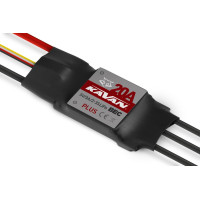 Az alap KAVAN vezérlő sorozat új változata modellrepülőgépekhez, kibővített programozási lehetőségekkel. Folyamatos áram 20A, csúcsáram 40A. 5V/3A lineáris BEC. Tápegység 2-3S LiPo. Súly 19g. Méretek 45x23x8mm.