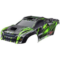 Traxxas XRT Ultimate zöld karosszéria, festve, matricázva, összeszerelve, első és hátsó karosszériatartókkal, tető és motorháztető sínekkel.