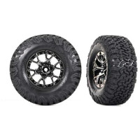 Komplett kerekek SCT 1:10 RC modellekhez (4WD elöl és hátul / 2WD hátul). Raptor R fekete krómozott tárcsa BFGoodrich T/A KO2 gumiabroncsokkal és betéttel. Tárcsa mérete 2,2/3,0". Teljes méret 114x43 mm (4,5″ x 1,7″). A hordozó 12 mm-es hatszögletű.