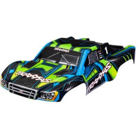 Traxxas Slash 4X4 karosszéria zöld-kék (nem szponzorált). Festett, összeszerelt karosszéria, beleértve a rugó nélküli rögzítő konzolt is. A #6940-es számú alkatrész (Slash 2WD) vagy a #6976-os és #10125-ös számú alkatrész (Slash 4x4) szükséges a régebbi, kapcsos karosszéria rögzítő rendszerrel rendelkező Slash alvázakhoz.