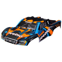 Traxxas Slash 4X4 karosszéria narancssárga-kék (gomb nélküli). Festett, összeszerelt karosszéria, beleértve a rugó nélküli rögzítő konzolt is. A #6940-es számú alkatrész (Slash 2WD) vagy a #6976-os és #10125-ös számú alkatrész (Slash 4x4) szükséges a régebbi, kapcsos karosszéria rögzítési rendszerrel rendelkező Slash alvázakhoz.