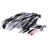 Traxxas E-Revo 1:16 ProGraphix karosszéria, matricás ívvel együtt. Válassza ki a saját színezését, használja az előre nyomtatott grafikákat, hogy saját színes kreációkat hozzon létre. Azonnali professzionális eredmény! A karosszéria teljes mértékben le van vágva, előre kifúrt lyukakkal. Védő overspray fólia.