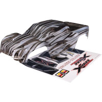 Traxxas ProGraphix X-Maxx Ultimate karosszéria előre nyomtatott grafikával az egyszerű festés érdekében. Válassza ki a saját színkonfigurációját professzionális eredményekkel. A karosszéria teljes mértékben le van vágva, előre kifúrt lyukakkal. Védő overspray fólia kerül felhelyezésre.