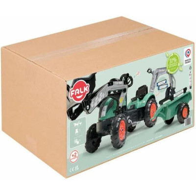 FALK - Šlapací traktor Farm Lander s nakladačem, rypadlem a vlečkou zelený