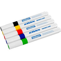 Gyorsan száradó, tartós akril filctollak készlete (kék, piros, fekete, sárga és zöld, 12 mm átmérőjű, 4 mm-es hegyű), amelyek legalább részben nedvszívó felületeken alkalmazhatók. Száradás előtt vízben oldódó, száradás után (10-15 perc) tartós. Ideális EPO-ból, EPP-ből, polisztirolhabból vagy balsafából készült kis modellek bevonására.