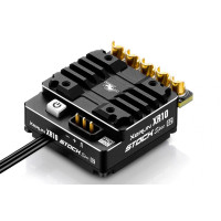 XeRun 100A sorozatú elektronikus AC-vezérlő szenzoros és szenzor nélküli motorokhoz max. 500 A csúcsárammal, beépített SBEC áramkörrel 6-7,4V/5A és programozható LCD programozó doboz PRo vagy OTA Bluetooth programozó segítségével. Ideális széria (Stock) túraautókhoz és drift autókhoz 1/10 méretarányban, buggy 1/10 méretarányban. Motorokhoz 10,5 fordulattól, 2S LiPo tápegységgel.