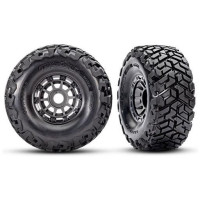 Komplett kerekek 1:8-as modellautókhoz (Maxx Slash), 2,2/3,2" szürke tárcsa, Maxx Slash SC 5,3" gumiabroncsok övvel, habbetéttel. A gumik széles futófelületi blokkokkal rendelkeznek, és egyaránt jól működnek terepen és úton egyaránt. Az integrált belső öv csökkenti a dudorodást nagy sebességnél.