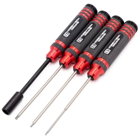 Sada nářadí, imbusový šroubovák (1,5, 2.0, 2.5mm) a nástrčkový klíč 7,0mm, červená