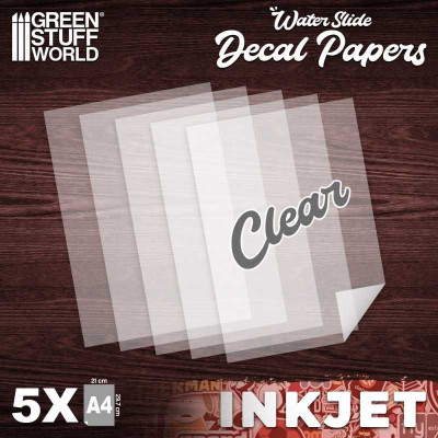 INKJET Waterslide Decal A4-CLEAR (pack x5) / INKJET vodolepka A4-ČÍRA (balenie x5)