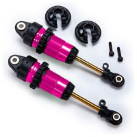 Top lengéscsillapító GTR hosszú rózsaszín (2 db). Teflon bevonatú PTFE alumínium színes eloxált test a sima működésért, TiN titán-nitrid bevonatú dugattyúrudak a keménységért. Összeszerelve, rugók nélkül. Tuning alkatrész a Traxxas Hoss és Rustler 1:10 VXL RC modellautókhoz és még sok máshoz.