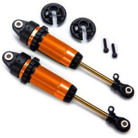 Top lengéscsillapító GTR xx hosszú narancssárga (2 db). Teflon bevonatú PTFE alumínium színesen eloxált test a sima működésért, TiN titán-nitrid bevonatú dugattyúrudak a keménységért. Összeszerelve, rugók nélkül. Tuning alkatrész Traxxas Hoss és Rustler 1:10 VXL RC modellautókhoz és még sok máshoz.