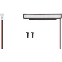 Fényrámpa 16 fehér LED-del, nagy fényerővel RC autókhoz. Tápegység 5 V, fogyasztás 25-35 mA. Tápkábel 20 cm hosszú micro JST csatlakozóval. Rámpa hossza 55 mm.