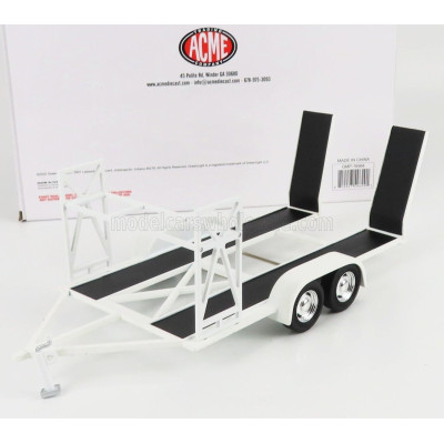 ACME MODELS ACCESSORIES CARRELLO TRASPORTO AUTO 2-ASSI - CAR TRANSPORTER TRAILER - CAR NOT INCLUDED - WHITE BLACK 1/18