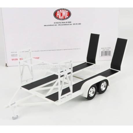 ACME MODELS ACCESSORIES CARRELLO TRASPORTO AUTO 2-ASSI - CAR TRANSPORTER TRAILER - CAR NOT INCLUDED - WHITE BLACK 1/18