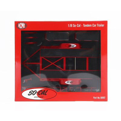 ACME MODELS ACCESSORIES CARRELLO TRASPORTO AUTO 2-ASSI - CAR TRANSPORTER TRAILER SO-CAL - CAR NOT INCLUDED - RED BLACK 1/18
