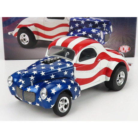ACME MODELS FORD USA WILLYS GASSER CUSTOM PATRIOT 1940 - WHITE RED BLUE 1/18