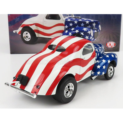 ACME MODELS FORD USA WILLYS GASSER CUSTOM PATRIOT 1940 - WHITE RED BLUE 1/18