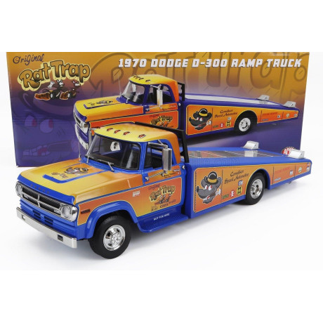 ACME MODELS DODGE D-300 TRUCK RAMP CAR TRANSPORTER RAT TRAP 1970 - ORANGE BLUE 1/18