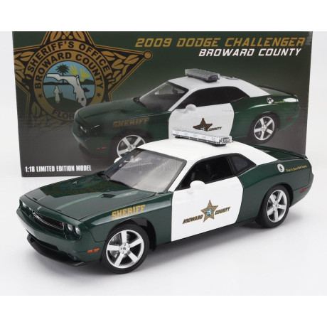 ACME MODELS DODGE CHALLENGER R/T COUPE POLICE BROWARD COUNTY SHERIFF 2009 - GREEN WHITE 1/18