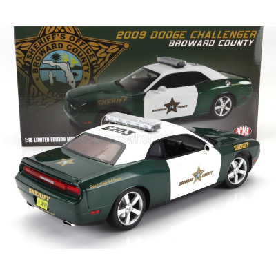 ACME MODELS DODGE CHALLENGER R/T COUPE POLICE BROWARD COUNTY SHERIFF 2009 - GREEN WHITE 1/18