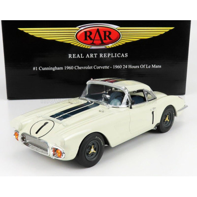 ACME MODELS CHEVROLET CORVETTE C1 COUPE 4.6L V8 TEAM B.S. CUNNINGHAM N 1 24h MANS 1960 B.CUNNINGHAM - B.KIMBERLEY - WHITE BLUE 1