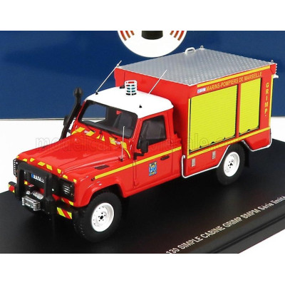 ALARME LAND ROVER DEFENDER 130 PICK-UP CLOSED GRIMP BMBP SAPEURS POMPIERS 1986 - RED WHITE YELLOW 1/43