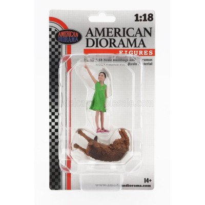 AMERICAN DIORAMA FIGURES GIRL WHIT DOG - GREEN BROWN 1/18