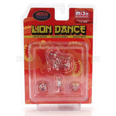 AMERICAN DIORAMA FIGURES SET 4X LION DANCE 2 - RED 1/64