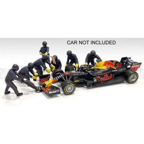 AMERICAN DIORAMA FIGURES F1  SET 1 2020 - DIORAMA PIT-STOP SET 7 X MECCANICI - MECHANICS - WITH DECALS - MATT BLUE RED 1/43