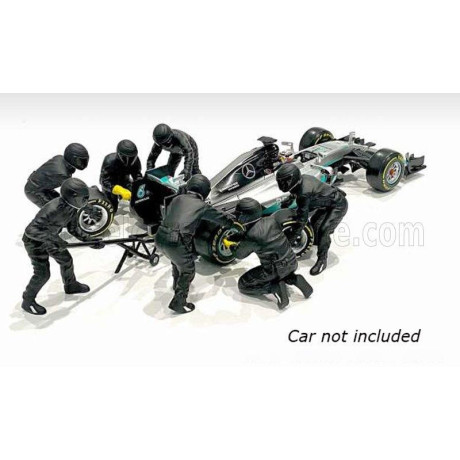 AMERICAN DIORAMA FIGURES F1  SET 2 2020 - DIORAMA PIT-STOP SET 7 X MECCANICI - MECHANICS - WITH DECALS - BLACK GREEN 1/43