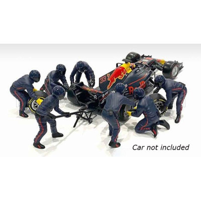 AMERICAN DIORAMA FIGURES F1  SET 2 2020 - DIORAMA PIT-STOP SET 7 X MECCANICI - MECHANICS - WITH DECALS - MATT BLUE RED 1/43