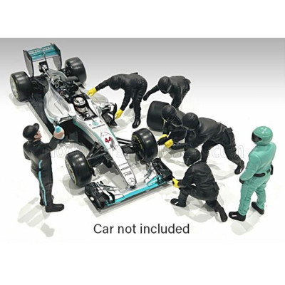 AMERICAN DIORAMA FIGURES F1  SET 2 2022 - DIORAMA PIT-STOP SET 7 X MECCANICI - MECHANICS - WITH DECALS - BLACK GREEN 1/43